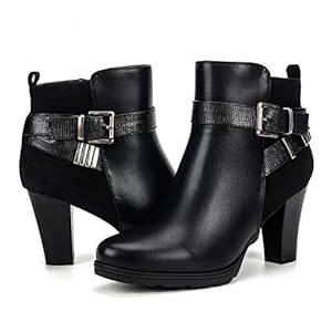 mysoft Women’s Zipper Booties Chunky Stacked Heel Ankle Boots Buckle Strap Ankle