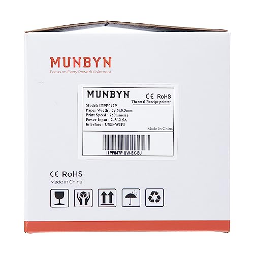 MUNBYN Thermodrucker Bondrukcer P047 mit Einzel-USB-Anschluss, 80mm POS-Drucker, WiFi Thermodirektdrucker kompatibel mit Android Windows PC Chromebook (USB/WiFi-Anschluss) Weiß