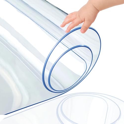 Clear PVC Tablecloth Table Cover Protector,1.0mm Thick Transparent PVC Table Cover Waterproof, Oilproof Plastic Table Cloth, Rectangular Soft Glass Dinning Table Mat-Transparent, 110x110cm