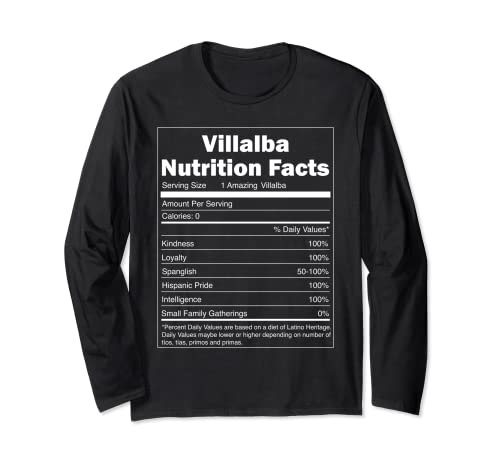 Funny Nutrition Facts Last Name Design - Villalba Manga Larga