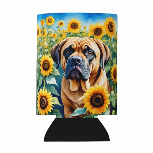 Caroline's Treasures Mastiff in Sunflowers Can or Bottle Hugger Cooler Washable Drink Sleeve Collapsible Beverage Insulated Holder, Can Hugger, Multicolor