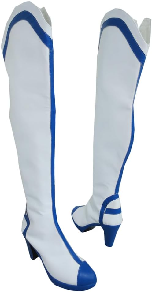 YuanCos Women White Cosplay Shoes Tight-high Heel Boots