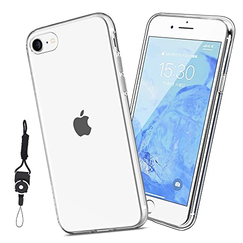 iPhone SE2 / iPhone SE3 用のケース iphone se 第3世代 / 第2世代 2020 / iphone 7 / iphone 8 カバー クリア 全透明 対応 TPU 耐衝撃 指紋防止 薄型 軽量 黄変防止 ストラップホール付属 ネックストラップ付 Qi充電対応 iPhone SE2