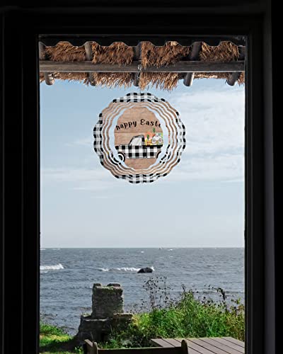 Happy Easter Wind Spinners For Yard And Garden, Classic Buffalo Plaid Truck With Eggs Bunny Tail Flowers On Wood Wind Sculptures & Spinners - Stainless Steel 3D Yard Decoration Outdoor, 10 Inch #TOP3