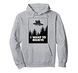I want to Believe Funny Cat UFO Alien Space Pullover Hoodie