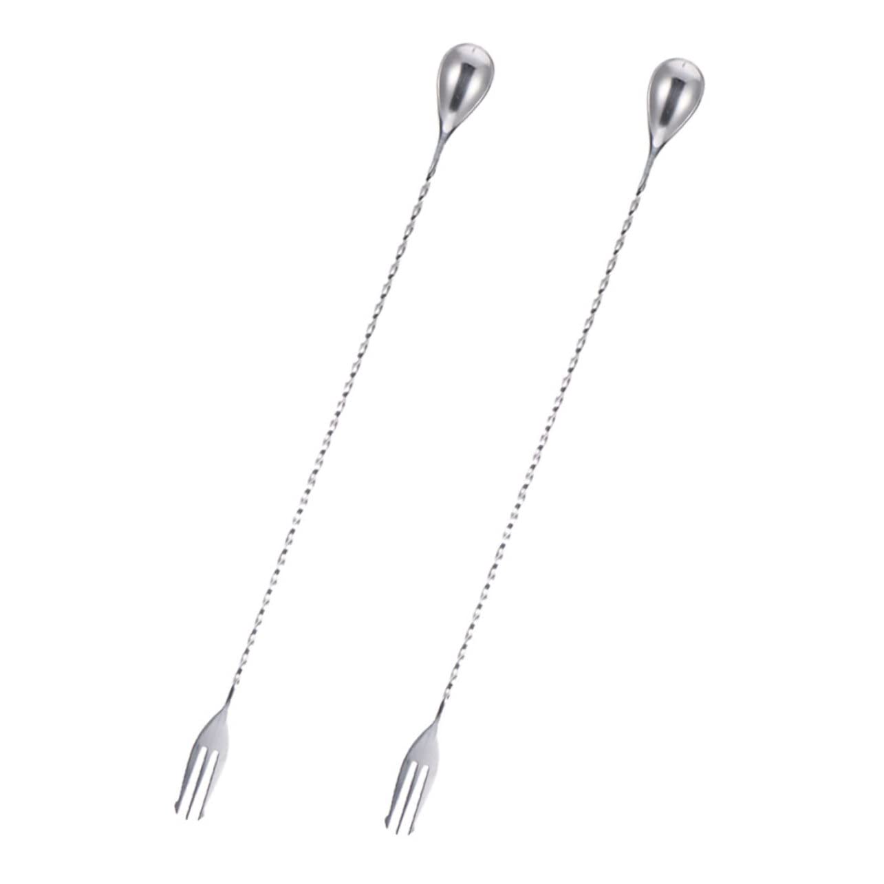 OUNONA 2Pcs Long Handle Stainless Steel Cocktail Stirrers Beverage Mixing Spoons for Juices and Cocktails Bar Supplies for Home and Parties