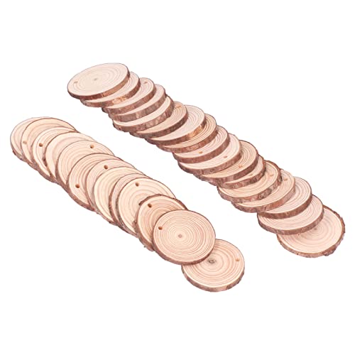 Fdit 30 Cerchi in Legno di Pino, Trucioli di Legno Naturale Fai da Te per Artigianato, Pittura, Decorazioni con Foro per Appendere, Decorazioni Nuziali, Artigianato in Legno