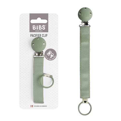 Image of BIBS Pacifier Clip Ribbon - Secure Your Baby's Pacifier with Durable Polyester Webbing and Nickel-Free Metal Clip - Compatible with All BIBS Pacifiers - Sage