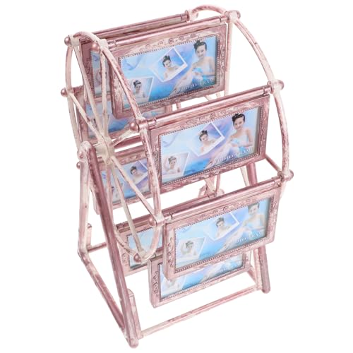 Set di cornici rotanti con ruota panoramica, retrò goffrato, cornice per foto da scrivania, vintage, decorazione per la casa, regali di matrimonio e compleanno (rosa)