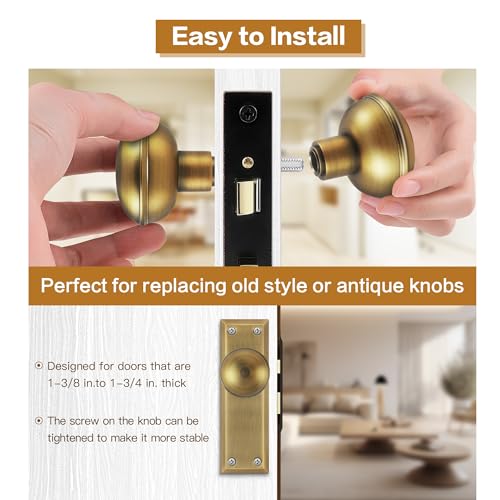 newliplace 1 Pack Antique Brass Door Knob Set with Spindle, Vintage Old Style Door Knobs Replacement Set for Mortise Lock Interior Doors by newliplace - Image 3
