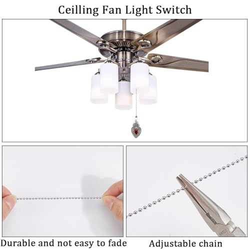 Image of CRASPIRE 10Pcs 5 Styles Heart Ceiling Fan Pull Chain Silver Fan Chains Extensions Metal Alloy Adjustable Gothic Red Hearts Boho Decorative Ball Bead Replacement Hanging Ornament for Lighting Lamp Fans