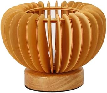 Small Table Lamp Wood Pumpkin Desktop Nightstand Light Accent Retro 3W 3Color Mode Bedroom Restaurant