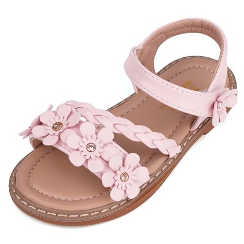 Girls Sandals with Flowers Summer Dress Shoes Open Toe Girls Flats Sandals