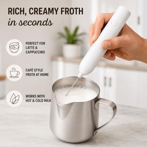 Image of Escala Coffee Frother Electric Rechargeable & Coffee Maker Machine for Home, 3 Speed Milk Frother, Coffee Beater, Coffee Whisker, Coffee Blender with Stainless Steel Whisk for Latte, Cappuccino