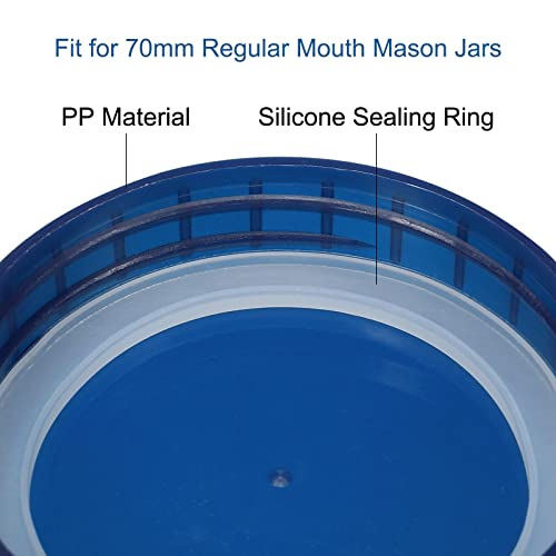 PATIKIL 70mm / 2-3/4" Regular Mouth Plastic Mason Jar Lids, 1Set/10 Pack Canning Jars Caps with Silicone Sealing Ring for Kitchen Storage, Sapphire Blue - Image 4