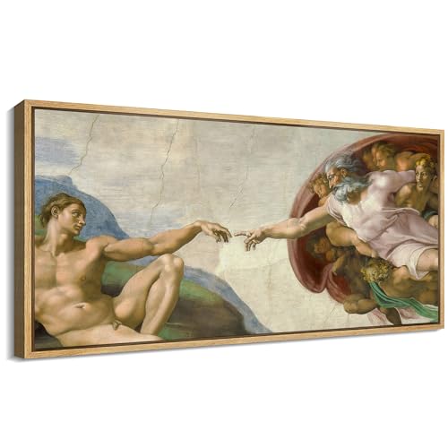 SIGNFORD Extra Large Framed Canvas Print Wall Art The Creation of Adam by Michelangelo Illustrations Modern Art Calm Warm for Living Room, Bedroom, Office - 60'x30'