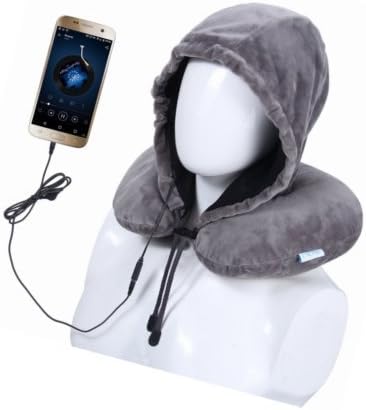 ์Nut Shop Hoodie Travel Pillow - Airplane Neck Pillow with Music Earbuds - Washable, with