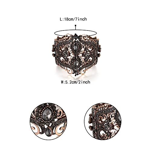 Flyonce Vintage Floral Bracelet For Women Girls, Black Rhinestone Crystal Art Deco Vintage Ethnic Bracelet #TOP3