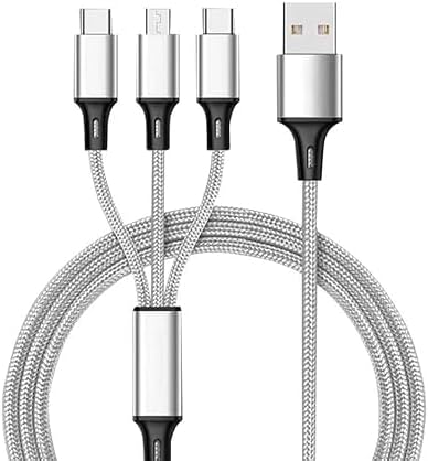 Multi Charging Cable 3 in 1 Nylon Braided Multiple USB Fast Charging Cable (Silver)