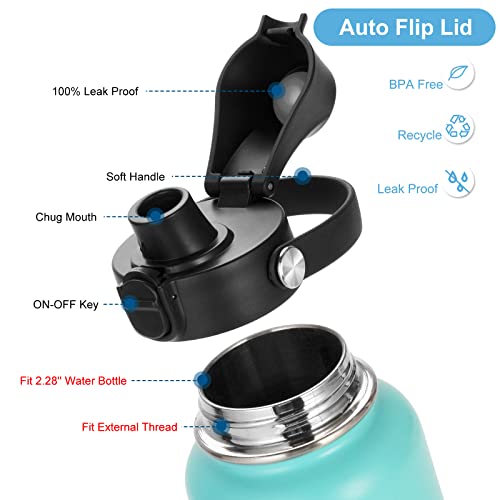 Eiposau Auto Flip Lid For Hydro Flask Wide Mouth, Great Spout Lid For Simple Modern, Takeya, Iron Flask And Other Brands, Replacement Lid With Button Lock, Black #TOP2