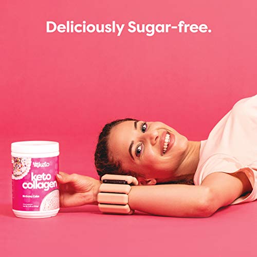 Kiss My Keto Protein Powder (Birthday Cake) - 5.1g MCT Oil / Serving | Low Carb (1g-Net), Grass-Fed Hydrolyzed Keto Collagen Peptides, Sugar Free, Low Calorie (70Cal), Gluten Free Protein Shake Powder