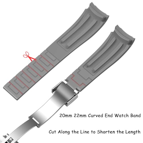 Image of Juntan 18mm 20mm 21mm 22mm Curved End Rubber Watch Band, Tapered Silicone Curved Replacement Watch Strap for Men Women with Metal Classic Diving Buckle
