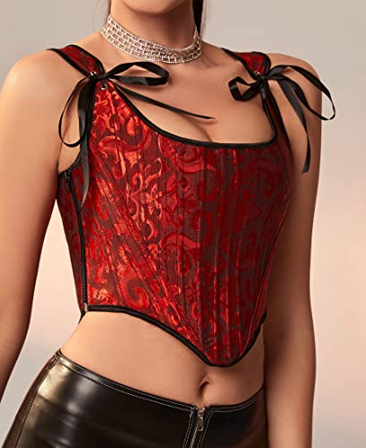 Image of Dreay Womens Vintage Asymmetrical Hem Overbust Corset Tie Front Lace-up Back Bustier Shapewear Top