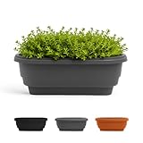 Bloem 24' Charcoal Gray Resin Deck Rail Round Planter, 9' H, 24' L, 12' W, Fits Rail Sizes Between 4.75' - 5.75' Wide