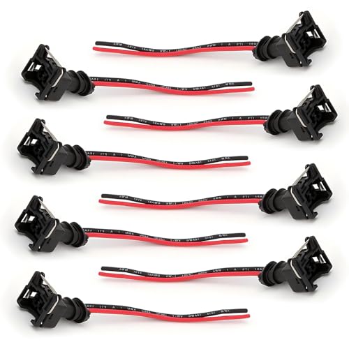 SLIMI 8 PCS Automotive Injector Connector, Waterproof Fuel Injector Socket with Extended Pigtail Harness Fitting, Universal for Most Cars (Black)