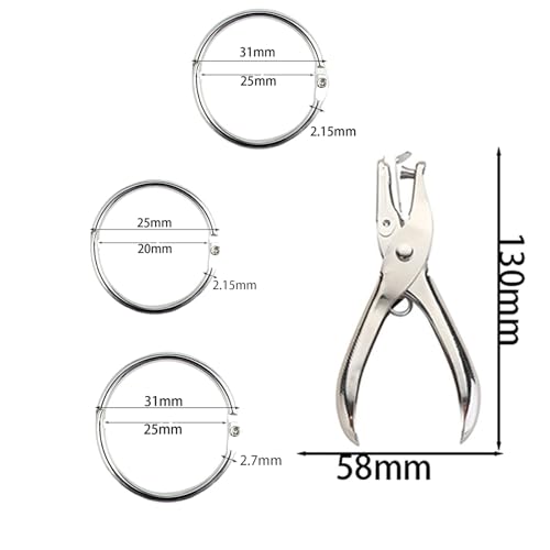 150 Stück Buchringe mit Lochzange 20mm 25mm 30mm Binder Ringe Heftringe Binderinge Karteikarten Ringe Ringbindung Silber Buchring für Loseblatt Scrapbook Album Buch Binden DIY
