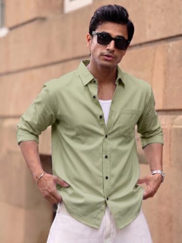 Image of Men's Brown Solid Full Sleeve Casual Shirt with Chest Pocket