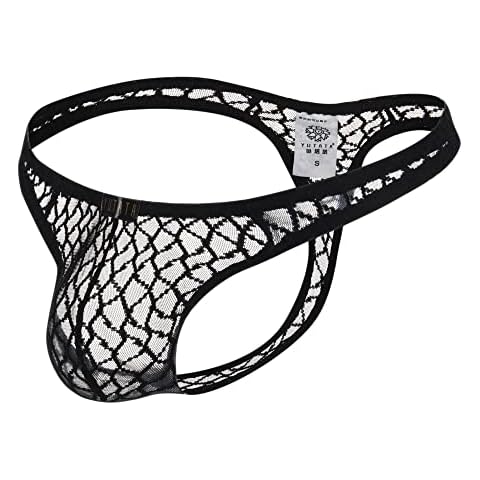 Drelaar Men's Sexy Translucent Underwear Low Rise Bikini Briefs Thongs Large Black Cover