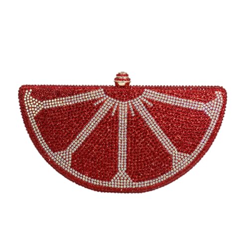 Image of Women Rhinestone Clutch Purse Watermelon Shape Handbag Cute Fruit Crossbody Bag Crystal Wedding Party Purse