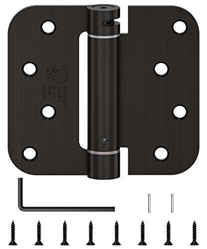 Hosom Self Closing Door Hinge, Spring Hinge, 4 Inch, Adjustable Tension For Garage, Front Door, Back Door, Ul Listed, For Left And Right Hand Door, 5/8'' Radius Corners, Oil Rubbed Bronze, 1 Pack #TOP9