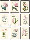 Pink Flower Art Prints - Vintage Botanical Wall Art - Floral Pictures To Frame - Pink Wall Decor - Bedroom Bathroom Art Work - Pink Flower Nursery - (Set of 9) - Unframed (5x7)