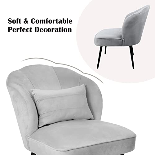 Ecomex Accent Chair With Ottoman, Velvet Accent Chair Armless Living Room Chair, Modern Makeup Chair With Metal Legs, Single Sofa Chair For Bedroom Makeup Room Dining Room (Grey) #TOP3