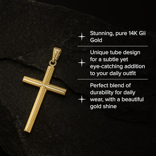 RP Solid 14K Gold Cross Necklace Pendant for Men & Women, Tube Style 14K Cross Pendant Only, Stunning Polished Yellow & White Gold, Highly Pure 14K-Gold in Subtle Size for Layering & All Occasions3