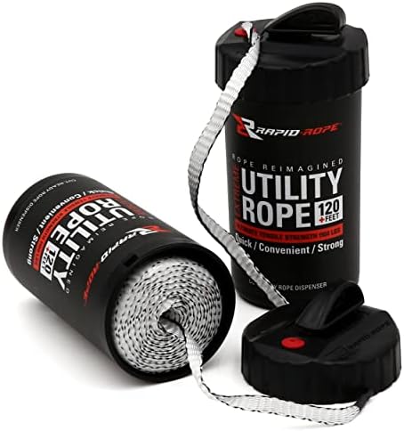 Rapid Rope Canister 120ft White Flat Tactical Paracord, Made in USA, 1100lb Tested Heavy Duty Nylon Test Cord, Non-Tangle Dispenser - Hiking, Camping, Survival, Utility, Climbing, and General Use