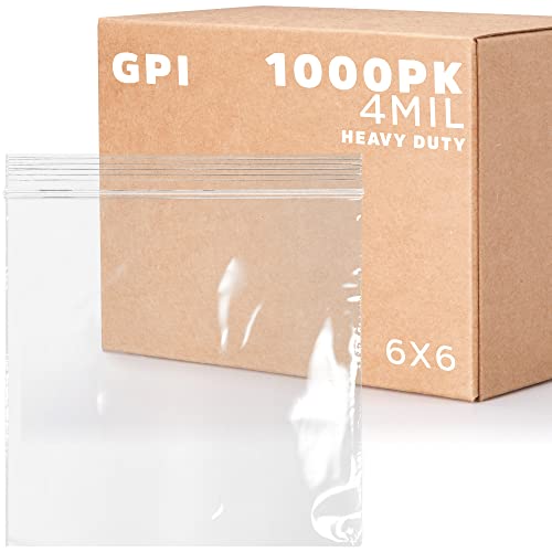 Clear plastic zip sandwich bags, 6x6, 4mil, bulk case of 1000
