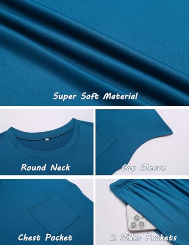 Ekouaer 2 Packs Pajamas for Women Set Cap Sleeve Top and Pants Soft Sleepwear Comfy Pjs Set with Pockets Loungewear Pink/Grey