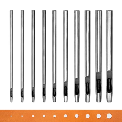 WUTA 10-Piece Round Hollow Punch Set Steel Leather Hole Punch Tool for Leather Craft Watchbands Belts Gaskets Rubber Fabric Paper DIY(0.5-5mm)
