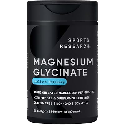Sports Research Magnesium Glycinate - Supports Restful Sleep & Enzymatic Processes - 160 mg Chelated Magnesium - Liquid Softgel - 60 Count