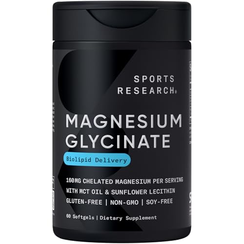 Image of Sports Research Magnesium Glycinate - Supports Restful Sleep & Enzymatic Processes - 160 mg Chelated Magnesium - Liquid Softgel - 60 Count