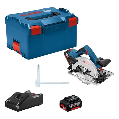 Bosch Professional 18V System scie circulaire sans-fil GKS 18V-57 G (compatible rail de guidage, capacité de coupe : 57 mm, 2 batteries 4,0 Ah, chargeur rapide GAL 18V-40, 1 lame de scie, L-BOXX)