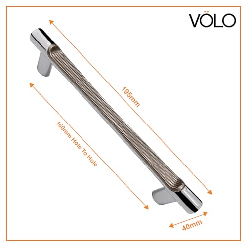 Image of VOLO Wardrobe Cabinet Handle - Sleek Pull Handle for Drawers, Wardrobes, Sliding Doors, and Cabinets in Kitchen, Bedroom, and Office (R-241) (2, Silver, 160MM (8 Inch))