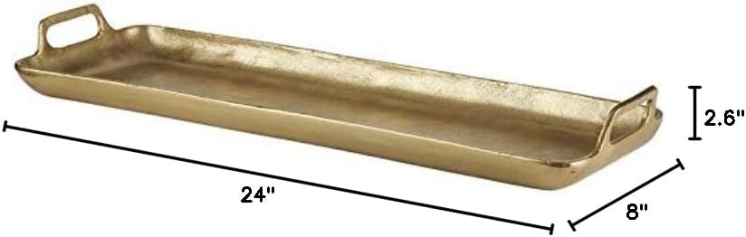 Bowery Hill Cast Aluminum Serving Tray, Gold Finish, 24" W x 8" D x 2.60" H, Decorative and Functional Design for Home, Perfect for Dining or Living Room Use