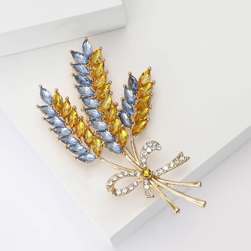 Image of Fashion Three-head Ear of Wheat Brooch for Women Blue and Yellow Ukrainian Flag Brooch Patriotic Pin Gift