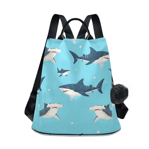 Sac à dos tendance femme bleu motif requin dessin animé voyage chic