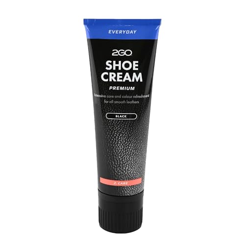2GO Schuhcreme Premium – Farbauffrischende Lederpflege für Glattleder – Mit Bienenwachs & Carnaubawachs – Schuhpflegecreme in verschiedenen Farben – Schwarz 80ml