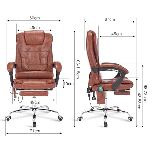 Massage Office chair for Home Office, Computer Desk Chairs Executive Office Chair with Footrest 135° Reclining Extra Padded Adjustable Height Heavy Duty 360° Tilt Function & Remote, Brown Massage Office chair for Home Office, Computer Desk Chairs Executive Office Chair with Footrest 135° Reclining Extra Padded Adjustable Height Heavy Duty 360° Tilt Function & Remote, Brown
